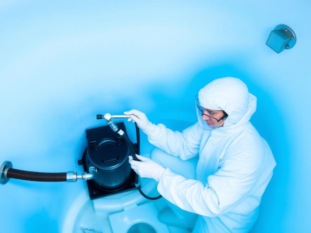 Profissional higienizando caixa d'água predial